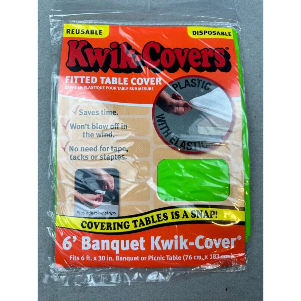Kwik-Covers Fitted Table Covers - 6' Banquet, Fits 6 ft x 30 in TABLE LIME GREEN